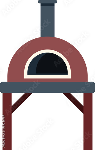 Traditional brick pizza oven with chimney on stand, preparing delicious food