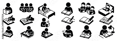 Education icons with book person pen minimal