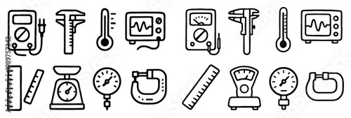 Measurement icons with caliper and gauge outline