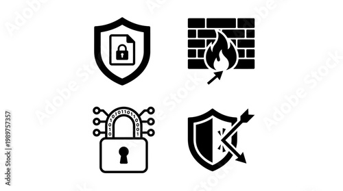 Security icons with shield and lock.