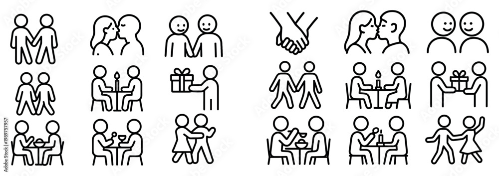 Fototapeta premium Relationship icons with people and couples outline