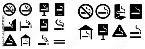 Smoking icons with cigarette and ashtray silhouette
