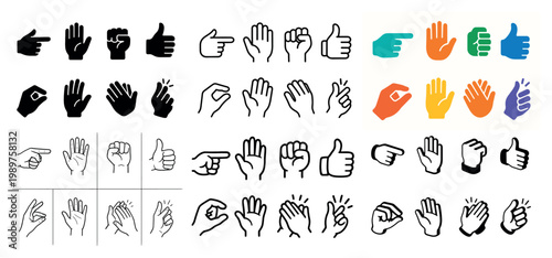 Diverse hand gesture icons collection