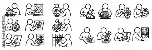 Craft icons with pot vase quilt outline