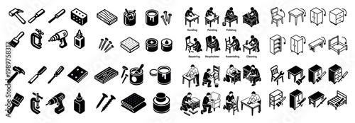 Tools and workers in various tasks