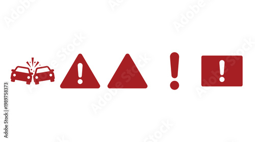 Road Safety Icons: Car Crash, Warning Signs, Exclamation Marks