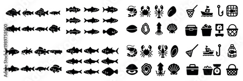 Variety of fish and seafood icons