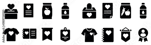 Charity icons with box book shirt simple bold