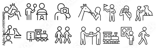 Zoo icons with giraffe camera train outline