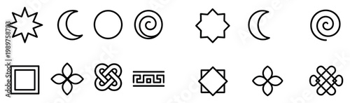 Geometric icons with star crescent knot outline
