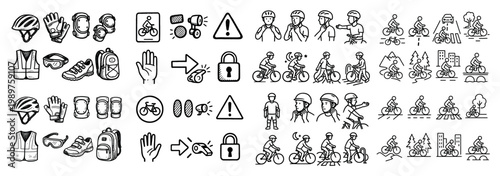 Cycling safety icons collection