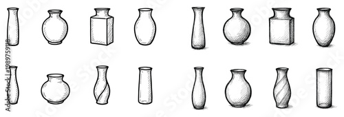Ceramic icons with vase jar bottle sketch