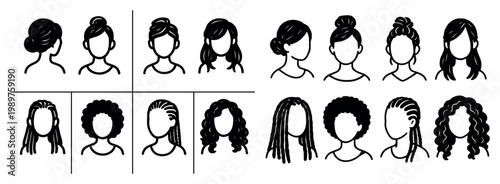 Hairstyle icons with buns braids curls minimal
