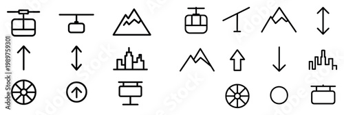 Travel icons with cable car mountain arrow minimal
