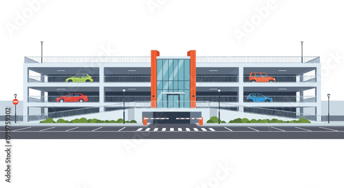 Multi-Story Parking Garage Building Flat Vector Illustration Design Concept
