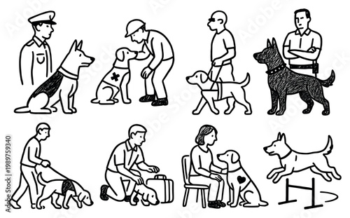 Service icons with dog handler leash outline