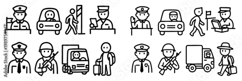 Security icons with police car officer outline