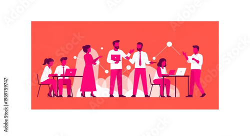 Diverse group of people interacting.