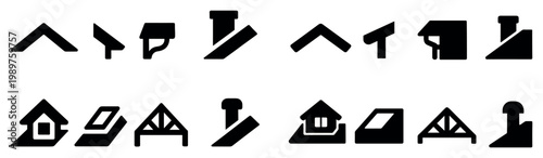 Roofing icons with roof truss chimney silhouette