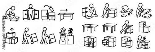 Moving icons with box dolly table minimal outline