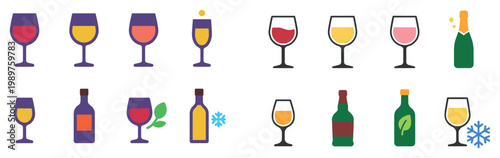 Beverage icons with wine bottle glass colorful