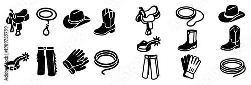 Western icons with hat boot lasso minimal