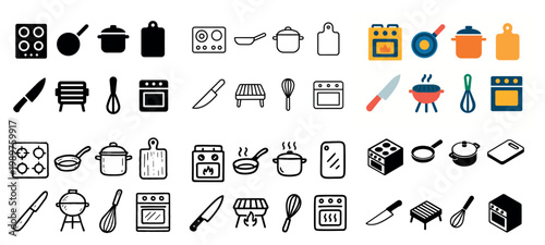 Kitchen utensils and appliances icons