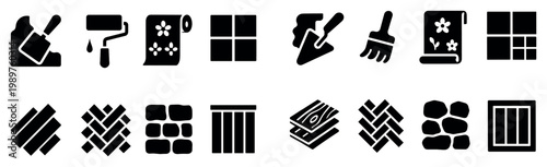 Home repair icons with brush roller trowel bold