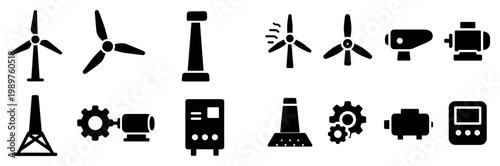 Energy icons with turbine blade generator flat
