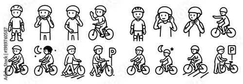 Transport icons with cyclist helmet bicycle outline