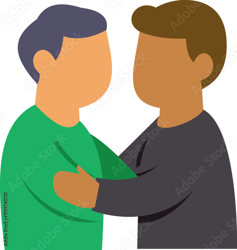 Two men embracing, showing care and brotherhood with comforting gestures
