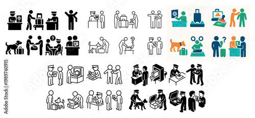 Airport security check icons set