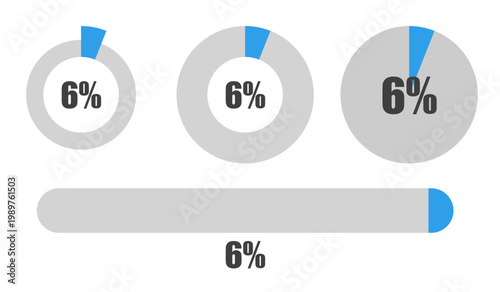 6％の円グラフとプログレスバーセット パーセンテージ表示アイコン素材6 Percent Chart and Progress Bar Set Circle Graph and UI Elements
