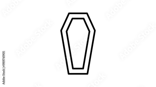Simple outline drawing of a coffin or casket, representing death and funeral services, on an isolated white background.