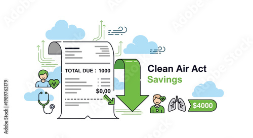 Clean air act savings illustration showing medical cost reduction isolated on white background