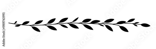 leaf branch divider silhouette with repeating leaves minimal botanical border black vector illustration isolated on white background