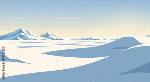 Vast Arctic Landscape with Snow-Capped Mountains and Frozen Plains