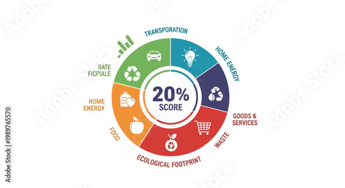 Ecological footprint score breakdown circular chart illustration isolated on white background
