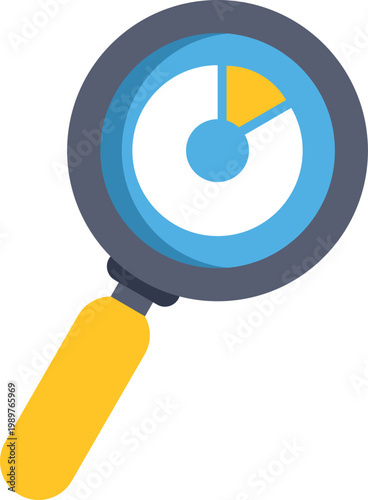 Magnifying glass interpreting data insights and business analytics with a pie chart