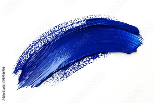 Kinetic indigo paint stroke with thick bristles and motion trail over white background 