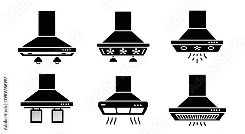 Kitchen Hood Icons Set: Modern Range Hood Designs for Ventilation and Style