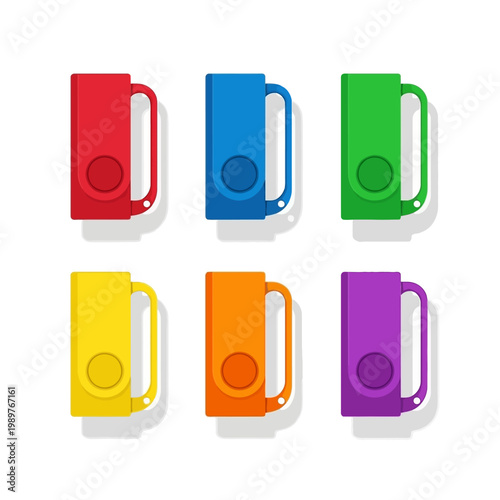 Set of colorful USB flash drives isolated on white background, modern technology concept