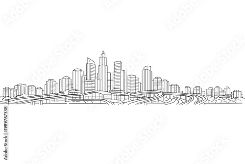 City skyline with highways and overpasses in foreground