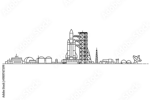 Heavy lift rocket on launch platform with service tower