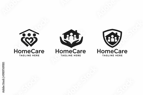 Homecare logo variations family protection and support icons