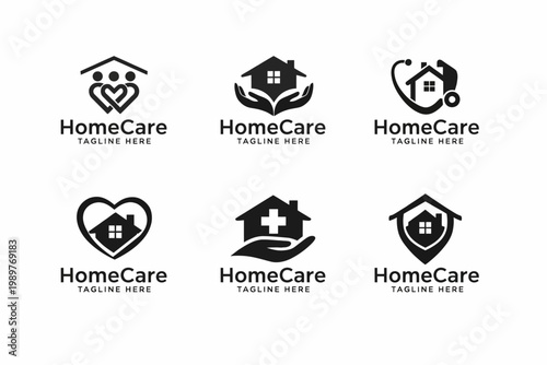 Home care logo collection diverse designs for residential support services