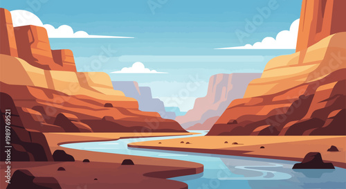 Pixel Art Grand Canyon Landscape with Winding River and Sky