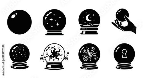 Crystal Ball Icons Set: Magic, Future, Fortune Telling, Mysticism, and Psychic Visions