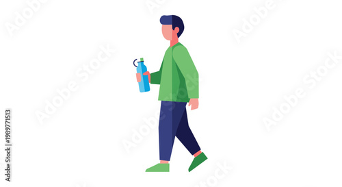 A fit man walking while drinking water from a bottle in a modern style
