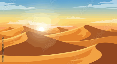 Desert Dunes Sunrise Landscape - Warm Sun Over Sandy Hills